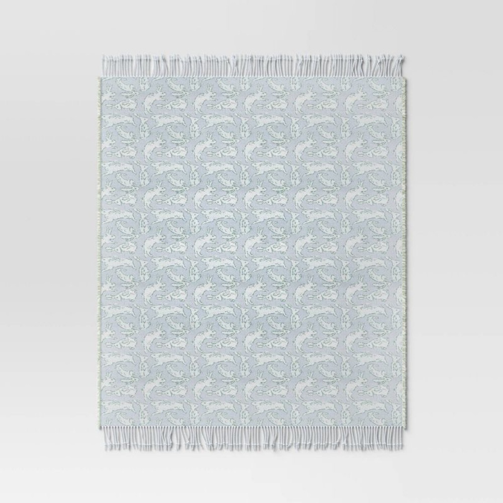 Woven nwt Jacquard Bunny Easter Throw Blanket Blue - Threshold